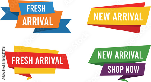 Vector art of new arrival and fresh arrival sale tags isolated on white background