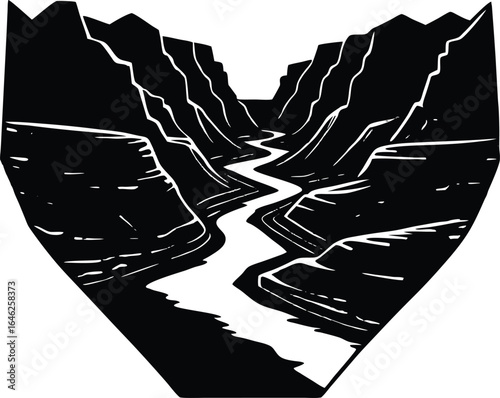 Canyon With River Below Silhouette | River Gorge Scenic Silhouette
