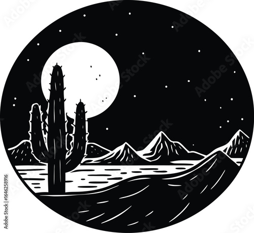 Moon Rising Over Desert Silhouette | Desert Night Sky Silhouette