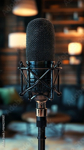 High-quality Microphone Setup in a Cozy Recording Studio With Natural Light i...