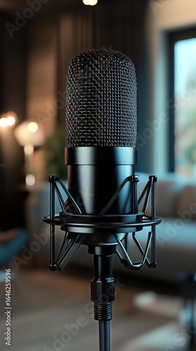 High-quality Microphone Setup in a Cozy Recording Studio With Natural Light i...