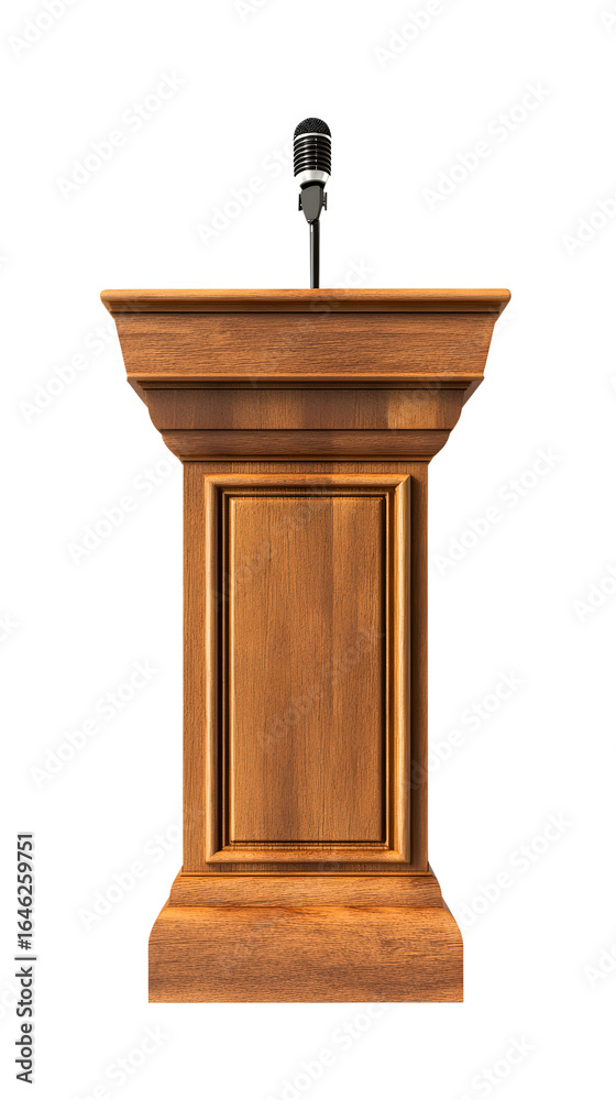 Ornate Wooden Podium With Microphone On White lectern isolated on a transparent background Ornate Wooden Podium With Microphone On White lectern isolated on a transparent background