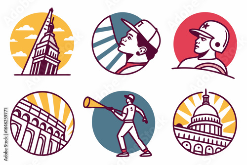 Vector art of vector illustration of baseball and sport related icons isolated on white background