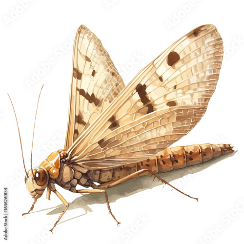 Mayfly, watercolor vector, isolated on a white background.