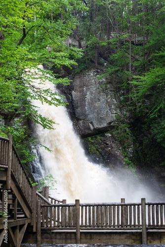 The rushing waters of Main Falls after significant springtime rain at Bushkill Falls, Pennsylvania.