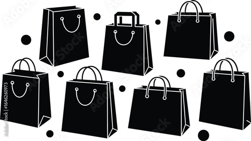 Vector art of collection of black shopping bags isolated on white background