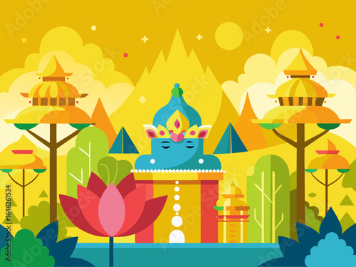 Janmashtami Celebration Design with Lotus Flowers