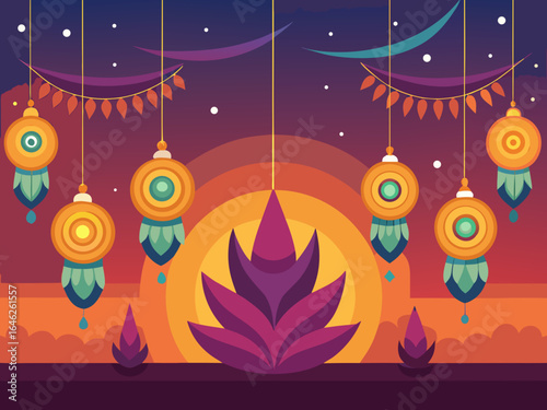 Janmashtami Festival Vector with Hanging Ornaments