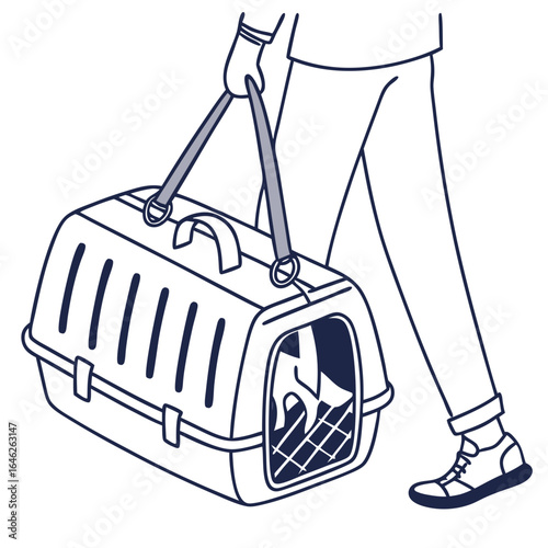 Pet carrier bag being carried by a person, practical and convenient illustration for pet travel