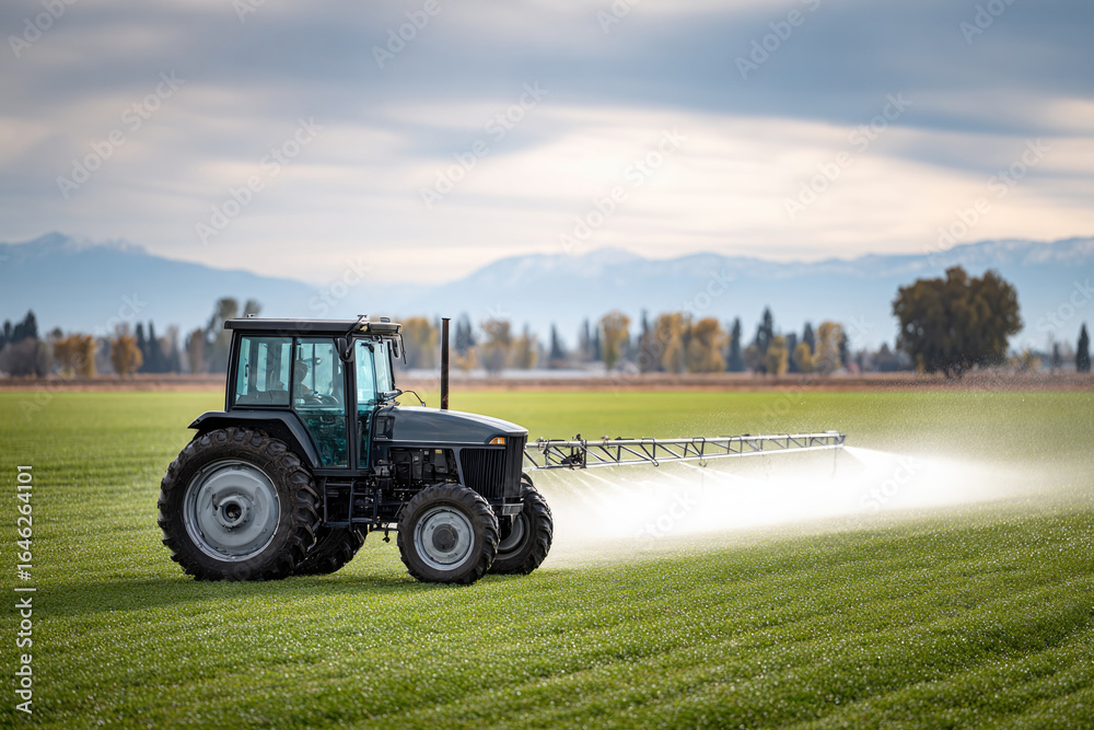 Fototapeta premium Sustainable agricultural irrigation system using natural gas for eco-friendly farming practices in scenic field