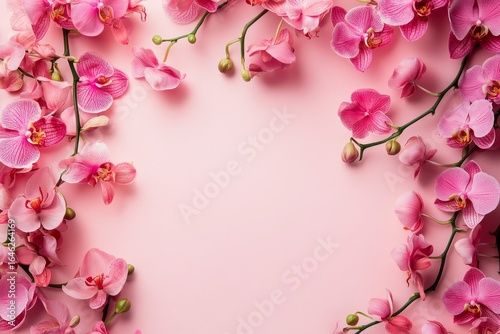 Pink Orchid Flowers Arranged Beautifully on a Pastel Background for Decorativ...