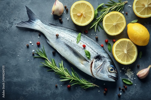 Fresh Fish Prepared With Lemon and Herbs on a Rustic Countertop.
