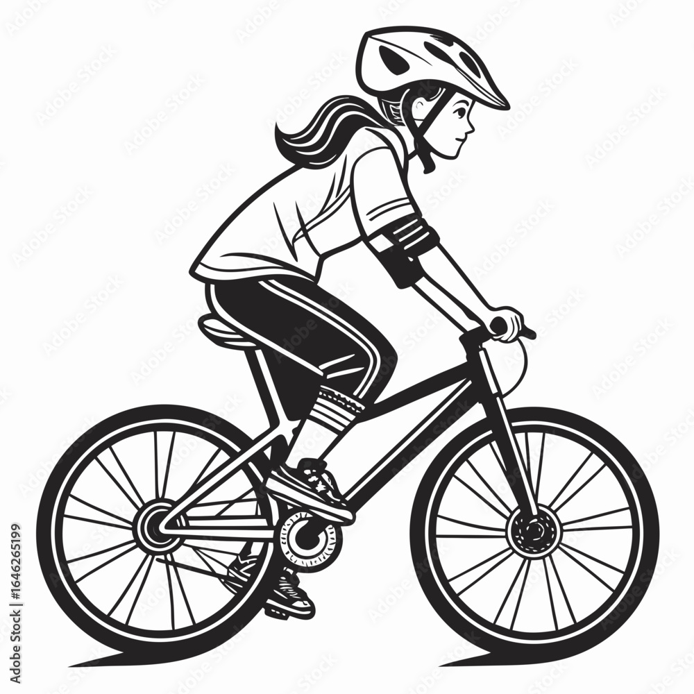 Fototapeta premium Vector art of woman riding mountain bike on trail isolated on white background vector