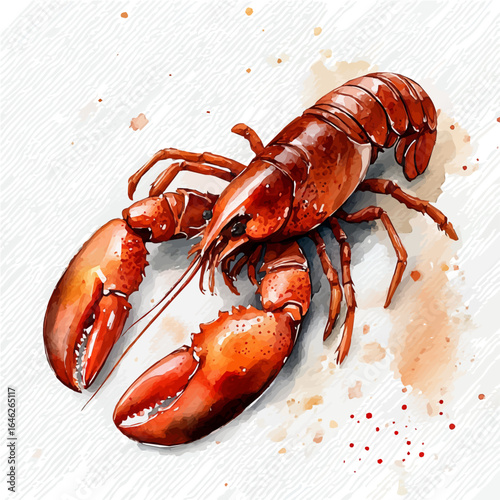 Lobster, watercolor painting vector, isolated on a white background.