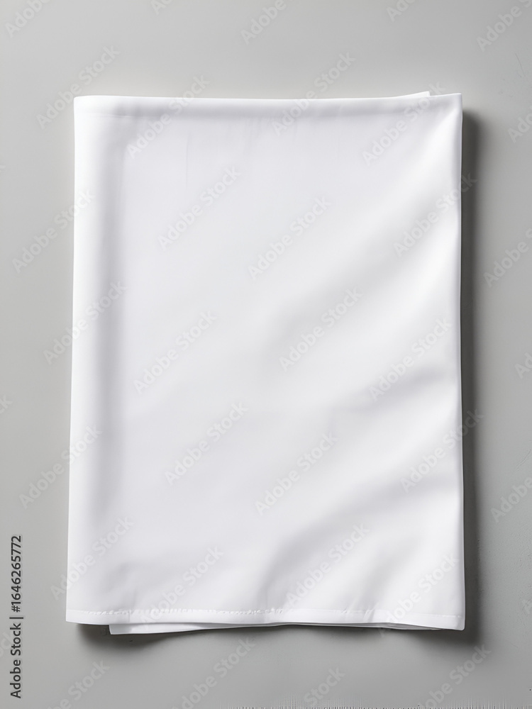 Fototapeta premium top view with white empty kitchen napkin isolated on table background. Folded cloth for mockup with copy space, Flat lay. Minimal style.