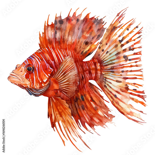 watercolor vector of Lionfish, isolated on a white background.