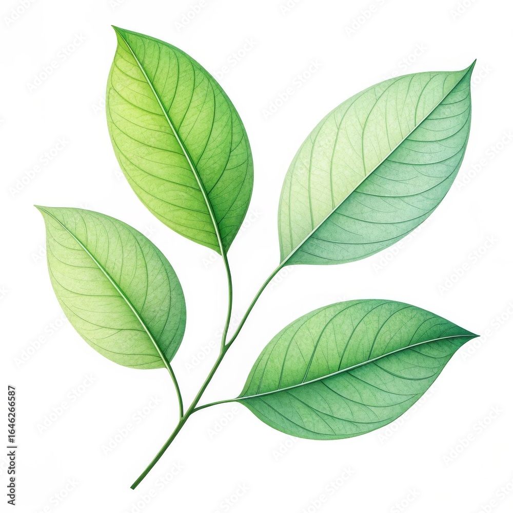 Naklejka premium A watercolor painting of a branch with four green leaves on a white background simple and elegant style