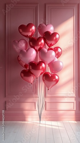 Heart-shaped Balloons Create a Romantic Atmosphere Against a Pink Backdrop fo...