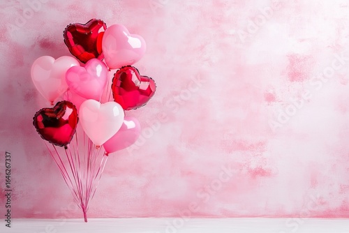 Heart-shaped Balloons Create a Romantic Atmosphere Against a Pink Backdrop fo...