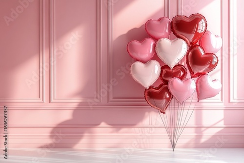 Heart-shaped Balloons Create a Romantic Atmosphere in a Pink-Themed Room Duri...