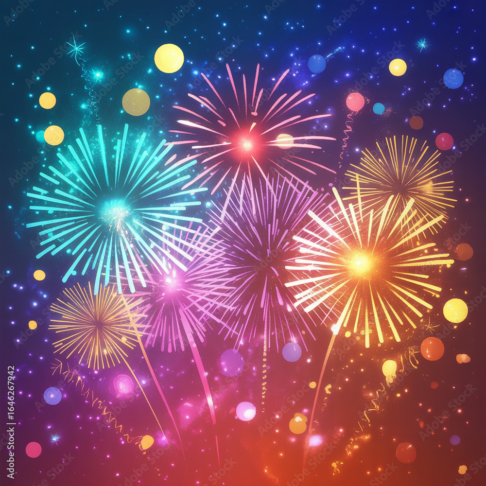 Fototapeta premium Colorful Fireworks Display Against a Starry Night Sky Celebrating New Years Eve and Festive Occasions