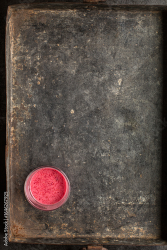 Overhead of vintage metal tray
