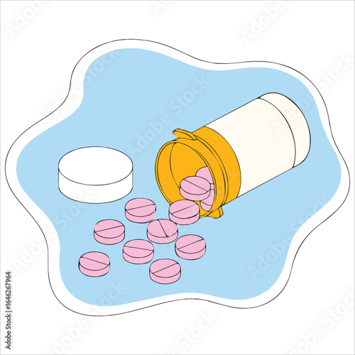 Dropped pills bottle vector art white background