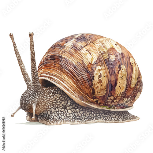 Large Land Snail, watercolor drawing vector, isolated on a white background.