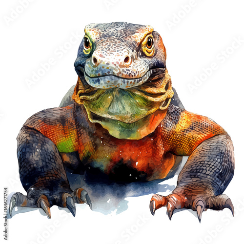 watercolor vector of Komodo Dragon, isolated on a white background.