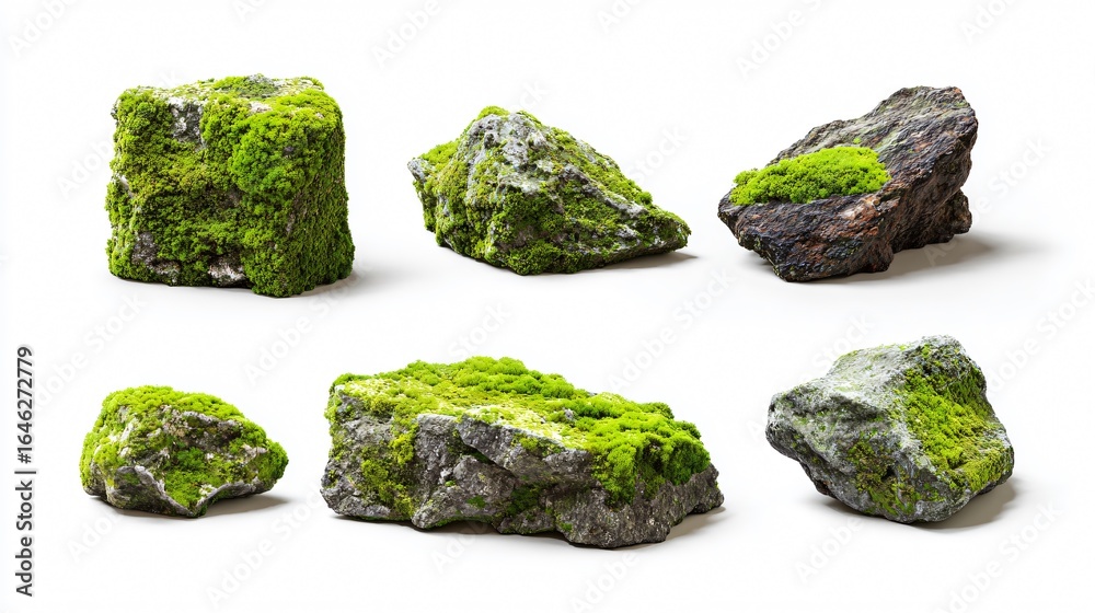 Serene Mossy Rocks Collection with Overgrown Stones Serene Mossy Rocks Collection with Overgrown Stones