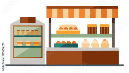 Flat Vector Bakery Interior Display Counter Food Shop Design