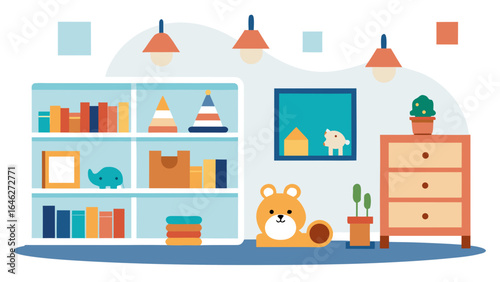 Flat Vector Childrens Playroom Toys Books Kids Room Design