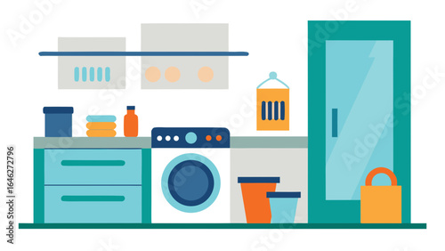 Flat Vector Laundry Room Washer Dryer Home Utility Design