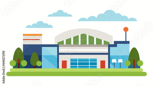 Flat Vector Sports Complex Exterior Urban Athletic Venue Design