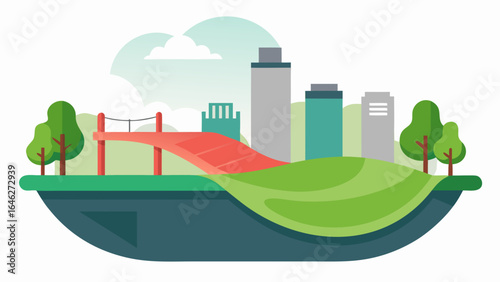 Flat Vector Park with Skate Ramp City View Urban Recreation Design