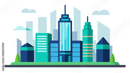 Flat Vector Business District Glass Towers Urban Corporate Architecture