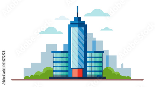 Flat Vector Glass Office Tower Skyline Urban Architecture Design