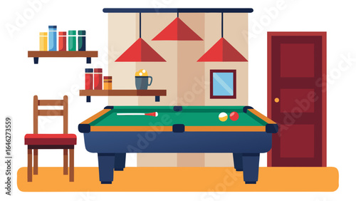 Flat Vector Game Room with Pool Table and Entertainment Space Design
