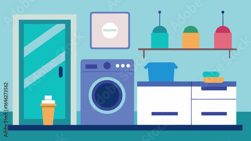 Flat Vector Laundry Room with Washer and Dryer for Efficient Cleaning