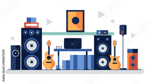 Minimalist Music Studio with Speakers and Instruments for Creative Sound