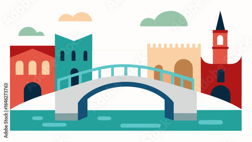 Minimalist City Canal Bridges Urban Waterway Architecture Graphic