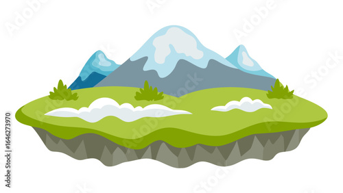 Flat Vector Tundra Landscape Moss Snow Patches Nature Graphic Illustration