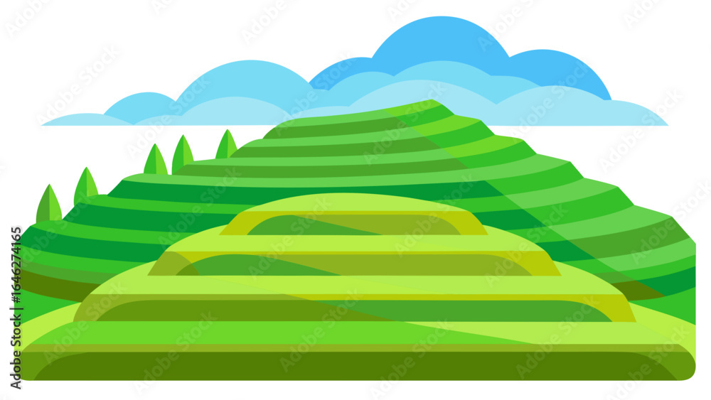 Obraz premium Simple Rice Field Terrace Landscape Green Layers Nature Graphic Illustration