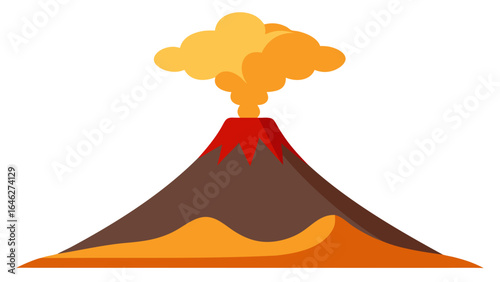 Flat Vector Volcano Silhouette Smoke Nature Graphic Illustration Mountain Peak