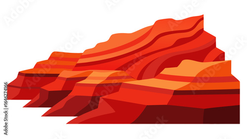 Flat Vector Canyon Landscape Layered Red Rock Nature Graphic Illustration