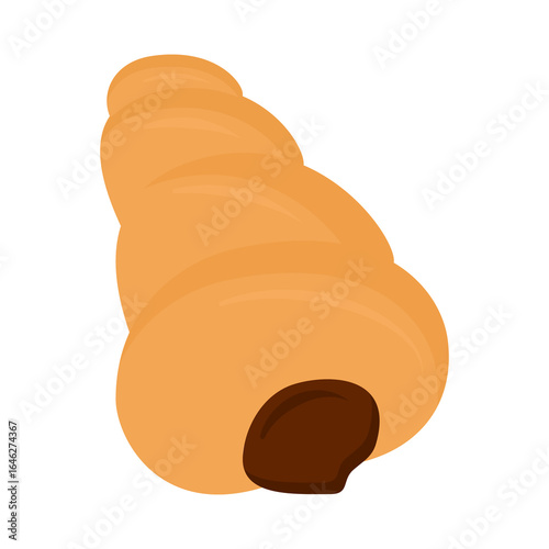 Golden Brown Chocolate Cream Filled Corone Bread Illustration in Flat Style Perfect for Bakery Cafe Menu Design or Educational Dessert Material for Kids