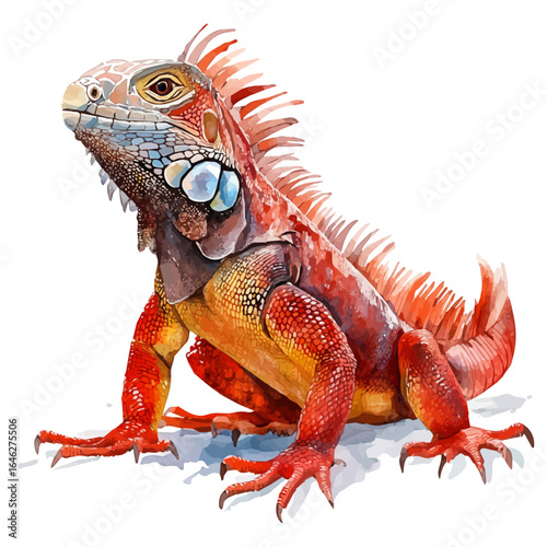 watercolor vector of Iguana, isolated on a white background.