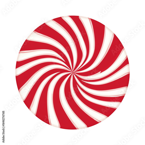 Red and white striped peppermint swirl candy, large flat vector — white isolated background