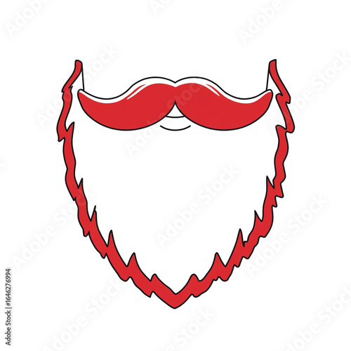 Red Santa mustache and beard set, curved tips, flat vector — white isolated background