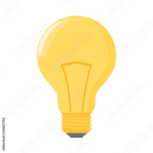 Yellow light bulb icon, soft glow, 3D render — white isolated background